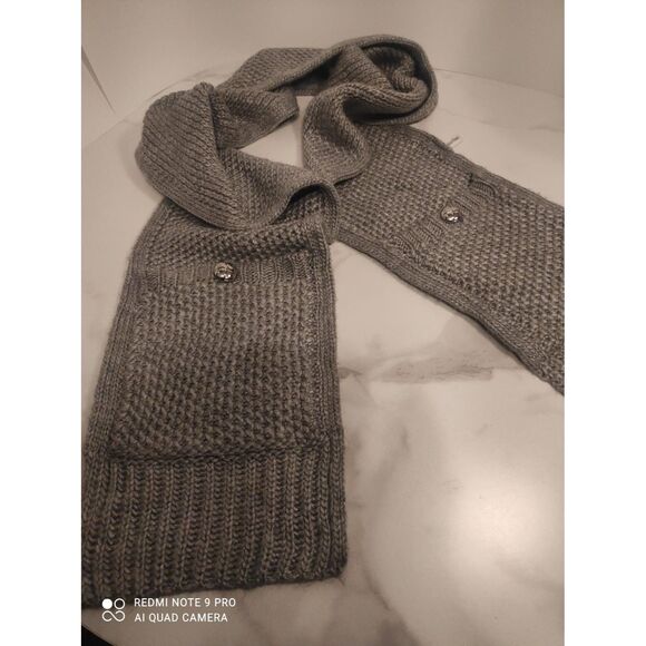 Calvin Klein Long Knit Pocket Scarf 100” Gray Thick Winter Wrap Acrylic - Picture 8 of 12